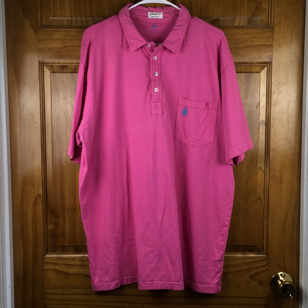 Johnnie-O West Coast Prep Men XXL Pink Cotton Short Sleeve Polo Shirt Surfer